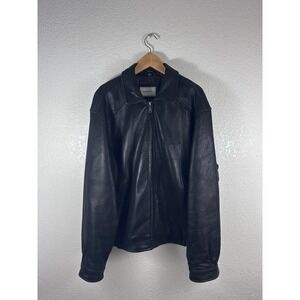 Hathaway Leather Jacket Mens Large Black Full Zip Bomber Casual Coat Vintage